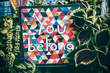 Mural painting with writing "You Belong" surrounded  by plants.