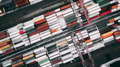 Top view of stacks of containers