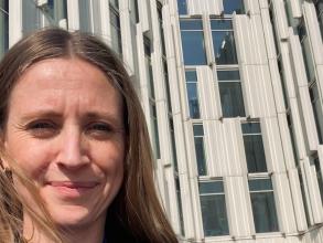 Selfie of Martha Nicholson (the author) in front of the 'UN City Copenhagen'